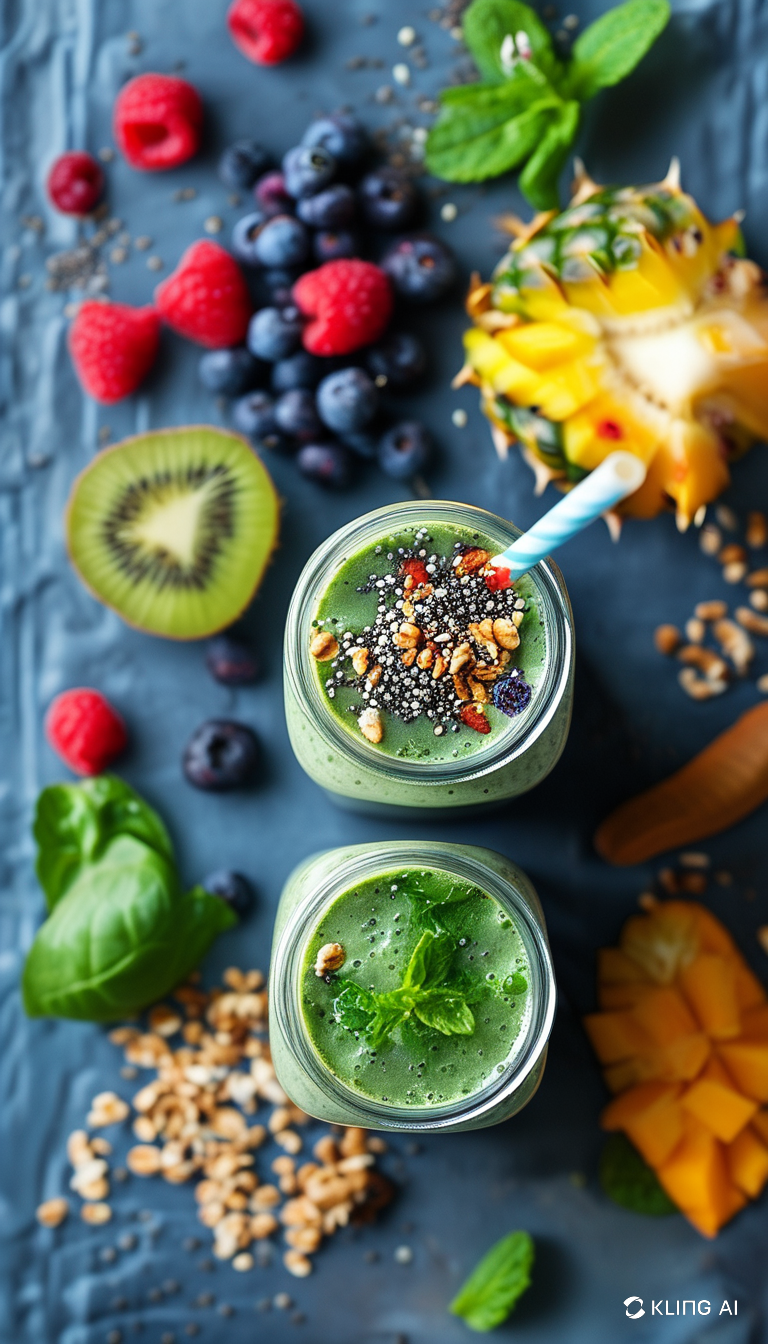 Green smoothie being poured into a glass